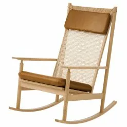 Warm Nordic Sedia A Dondolo Swing, Rovere - Pelle Cognac Nevada