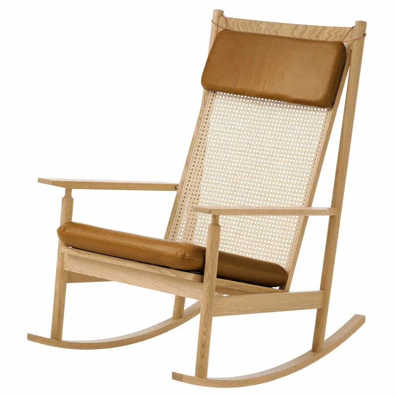 Warm Nordic Sedia A Dondolo Swing, Rovere - Pelle Cognac Nevada 1 Warm Nordic Sedia A Dondolo Swing, Rovere - Pelle Cognac Nevada