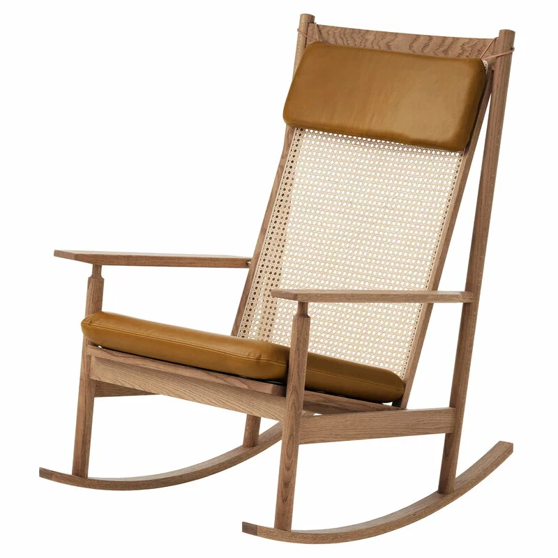 Warm Nordic Sedia A Dondolo Swing, Teak - Pelle Cognac Nevada 1 Warm Nordic Sedia A Dondolo Swing, Teak - Pelle Cognac Nevada