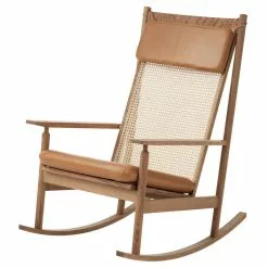 Warm Nordic Sedia A Dondolo Swing, Teak - Pelle Cognac Silk