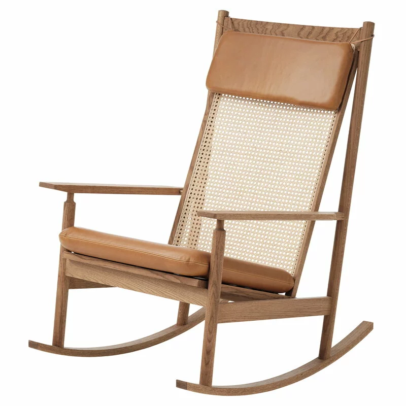 Warm Nordic Sedia A Dondolo Swing, Teak - Pelle Cognac Silk 1 Warm Nordic Sedia A Dondolo Swing, Teak - Pelle Cognac Silk