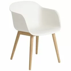 Muuto Sedia Fiber Con Braccioli, Gambe In Legno, Bianco - Rovere