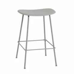 Muuto Sgabello Da Bar Fiber, 65 Cm, Gambe In Tubolare, Grigio
