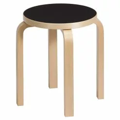 Artek Sgabello Aalto E60, Linoleum Nero - Betulla
