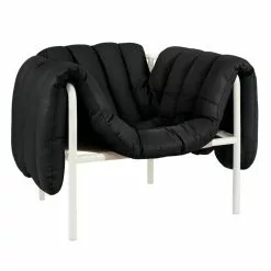 Hem Poltrona Puffy, Pelle Nera - Acciaio Bianco Crema