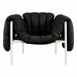 Hem Poltrona Puffy, Pelle Nera - Acciaio Bianco Crema -Sedie negozio 20260 Puffy Lounge Chair Black Leather Cream PC angle 02