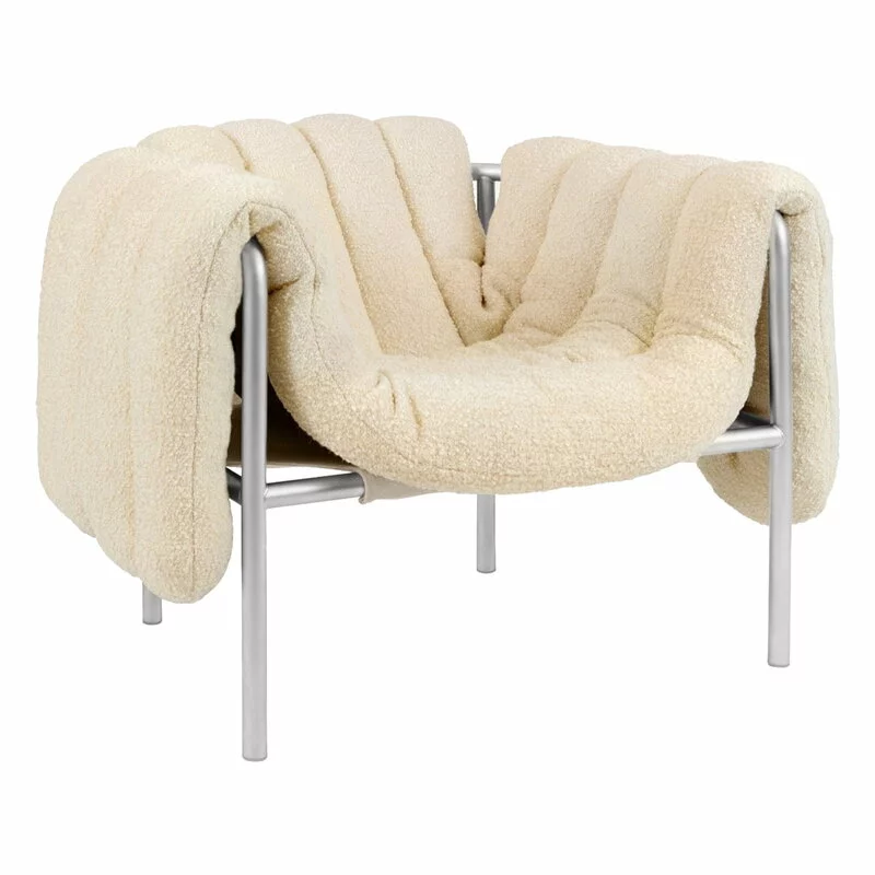 Hem Poltrona Puffy, Bouclé Bianco Naturale - Acciaio Inox 1 Hem Poltrona Puffy, Bouclé Bianco Naturale - Acciaio Inox