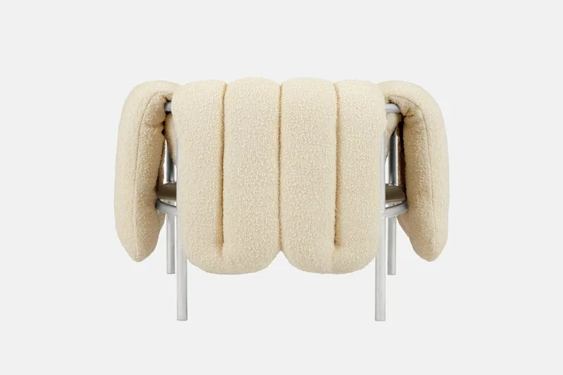 Hem Poltrona Puffy, Bouclé Bianco Naturale - Acciaio Inox 3 Hem Poltrona Puffy, Bouclé Bianco Naturale - Acciaio Inox - immagine 3