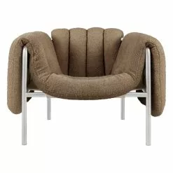 Hem Poltrona Puffy, Bouclé Marrone - Acciaio Inox -Sedie negozio 20298 Puffy Lounge Chair Sawdust Stainless 02