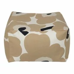Marimekko Pouf Unikko Puffi, Bianco Naturale - Beige - Blu Scuro