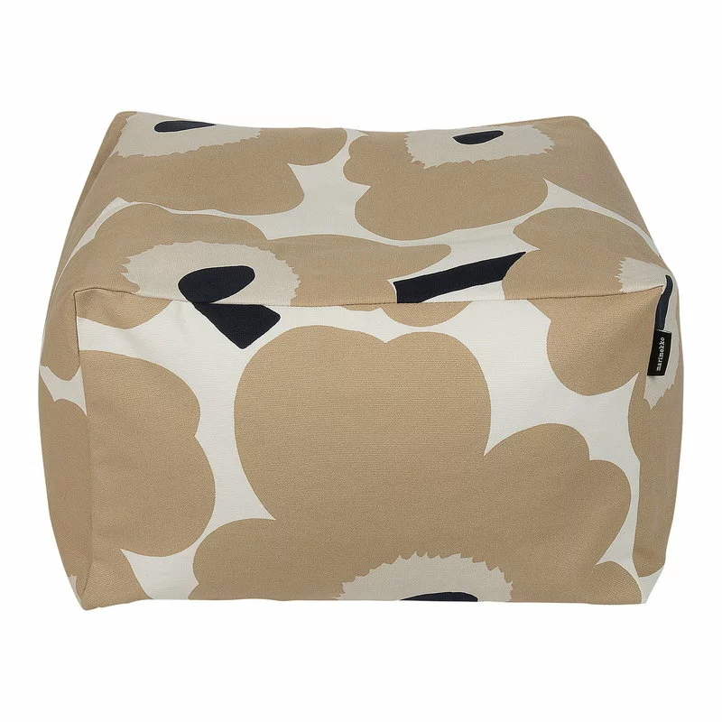 Marimekko Pouf Unikko Puffi, Bianco Naturale - Beige - Blu Scuro 1 Marimekko Pouf Unikko Puffi, Bianco Naturale - Beige - Blu Scuro