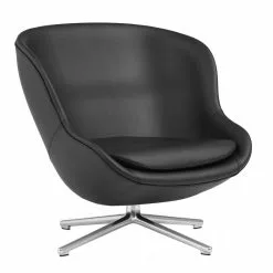 Normann Copenhagen Poltrona Hyg, Bassa, Girevole, Alluminio - Pelle Ultra Nera