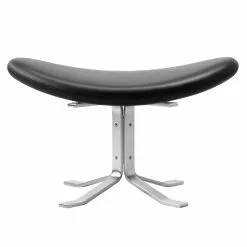 Fredericia Poggiapiedi Corona, Cromo Spazzolato - Pelle Nera