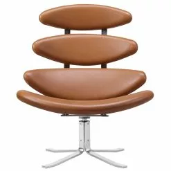 Fredericia Sedia Corona, Cromo Spazzolato - Pelle Cognac