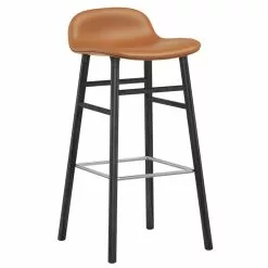 Normann Copenhagen Sgabello Da Bar Form, 75 Cm, Rovere Nero - Pelle Ultra Brandy