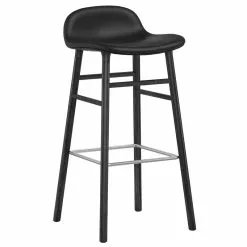 Normann Copenhagen Sgabello Da Bar Form, 75 Cm, Rovere Nero - Pelle Ultra Nera