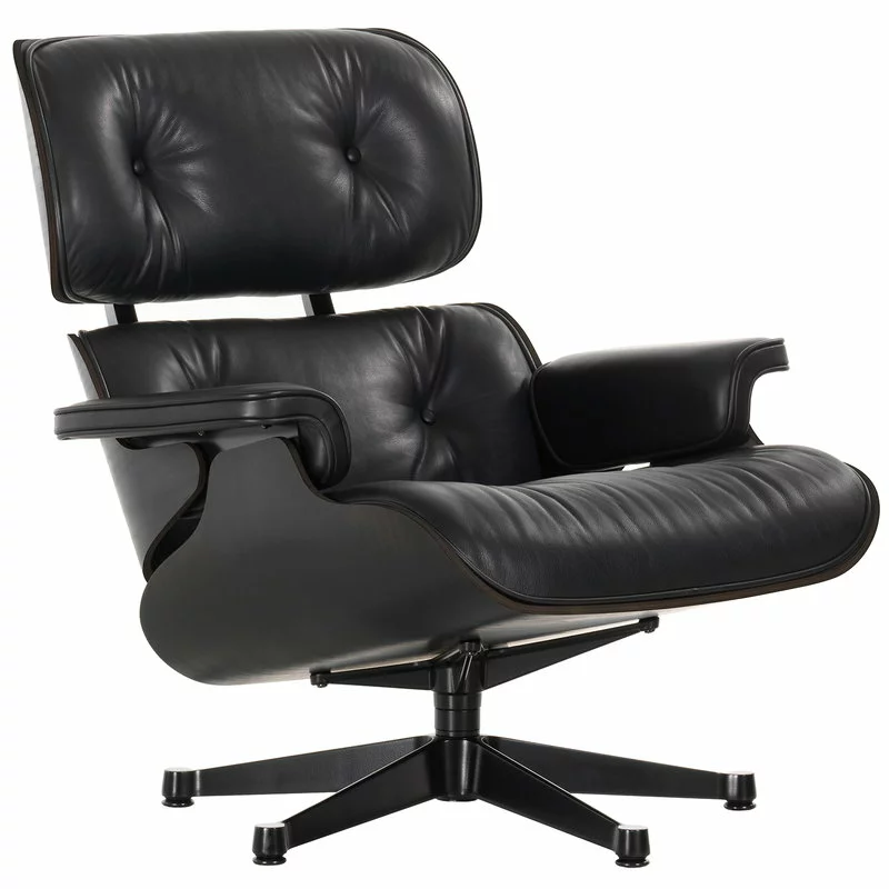 Vitra Eames Lounge Chair, Nuove Dim., Frassino Nero - Pelle Nera 1 Vitra Eames Lounge Chair, Nuove Dim., Frassino Nero - Pelle Nera