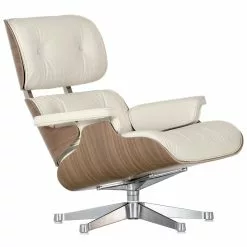 Vitra Poltrona Eames, Dimens. Classiche, Noce Bianco - Pelle Bianca Pr