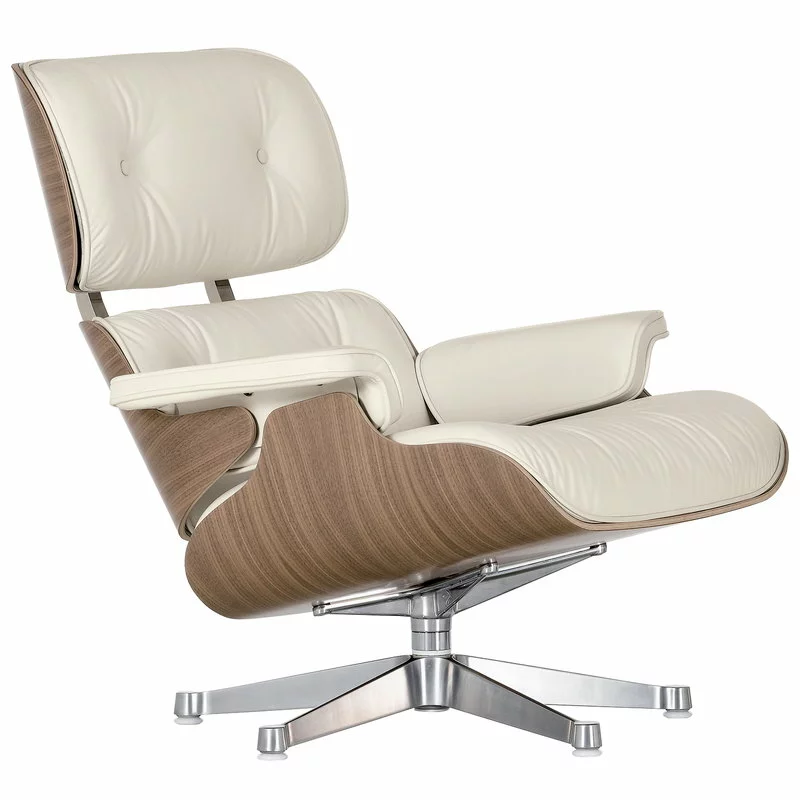 Vitra Poltrona Eames, Dimens. Classiche, Noce Bianco - Pelle Bianca Pr 1 Vitra Poltrona Eames, Dimens. Classiche, Noce Bianco - Pelle Bianca Pr