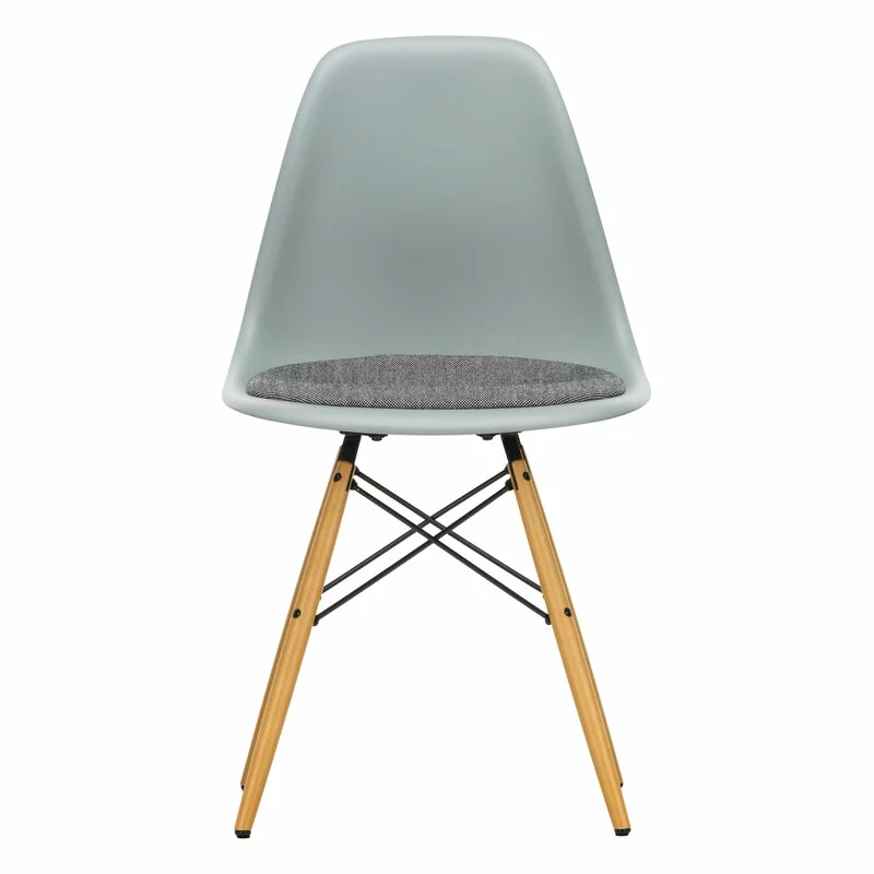 Vitra Sedia Eames DSW, Grigio Chiaro - Acero - Cuscino Nero/ivory 1 Vitra Sedia Eames DSW, Grigio Chiaro - Acero - Cuscino Nero/ivory