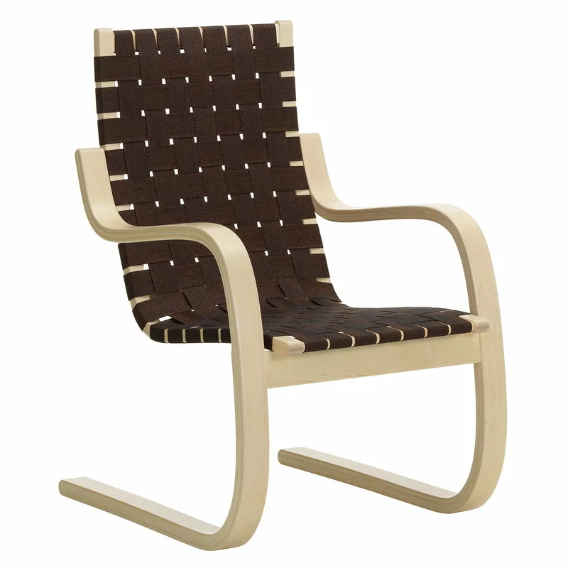 Artek Poltrona Aalto 406, Betulla - Fettuccia Nera/marrone 1 Artek Poltrona Aalto 406, Betulla - Fettuccia Nera/marrone