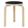 Artek Sgabello Aalto 60, Linoleum Nero - Betulla