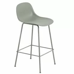 Muuto Sedia Da Bar Fiber, 65 Cm, Gambe In Tubolare, Dusty Green