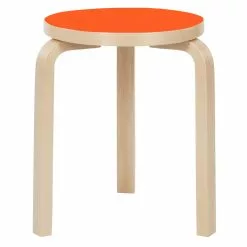 Artek Sgabello Aalto 60, Linoleum Arancione - Betulla