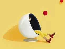 Eero Aarnio Originals Sedia Ball Chair, Bianco - Nero -Sedie negozio Eero Aarnio Originals Girl and Ball chair 01