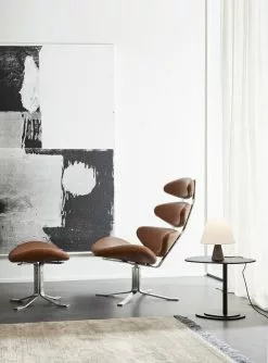 Fredericia Sedia Corona, Cromo Spazzolato - Pelle Cognac -Sedie negozio FF 2021 Corona CoronaOttoman InsulaSideTable Meadow8115