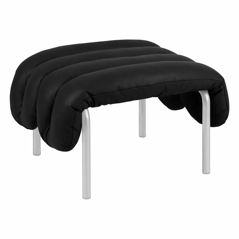 Hem Poggiapiedi Puffy, Pelle Nera - Acciaio Inox 1 Hem Poggiapiedi Puffy, Pelle Nera - Acciaio Inox