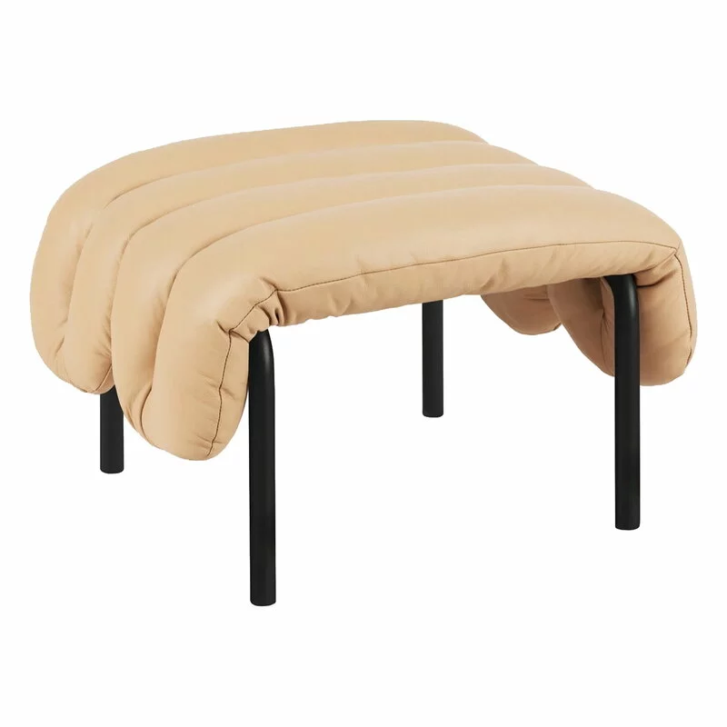 Hem Poggiapiedi Puffy, Pelle Sabbia - Acciaio Grigio Nero 1 Hem Poggiapiedi Puffy, Pelle Sabbia - Acciaio Grigio Nero