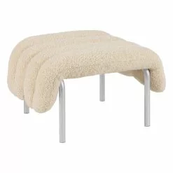 Hem Poggiapiedi Puffy, Bouclé Bianco Naturale - Acciaio Inox