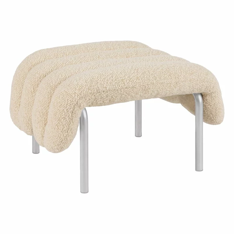 Hem Poggiapiedi Puffy, Bouclé Bianco Naturale - Acciaio Inox 1 Hem Poggiapiedi Puffy, Bouclé Bianco Naturale - Acciaio Inox
