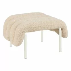 Hem Poggiapiedi Puffy, Bouclé Bianco Naturale - Acciaio Crema