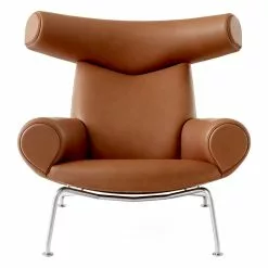 Fredericia Poltrona Wegner Ox, Cromo Spazzolato - Pelle Cognac
