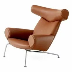 Fredericia Poltrona Wegner Ox, Cromo Spazzolato - Pelle Cognac -Sedie negozio HJW 1000 Leather95 chrome V2