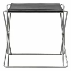 Fredericia Sgabello Pieghevole JG, Acciaio Spazzolato - Pelle Nera -Sedie negozio JG 6565 leather98 brushedsteel v6