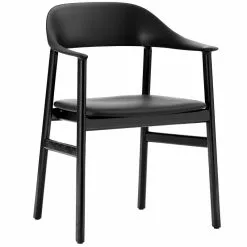 Normann Copenhagen Sedia Herit Con Braccioli, Rovere Nero - Pelle Nera