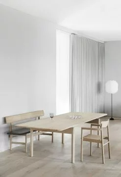 Fredericia Panca Mogensen 3171, Rovere Saponato - Pelle Nera -Sedie negozio Post Chair Post Table Mogensenbench