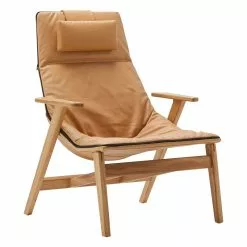 Viccarbe Poltrona Ace Con Poggiatesta, Rovere Opaco - Pelle Ocra