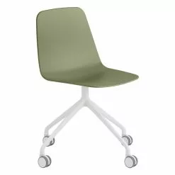 Viccarbe Sedia Maarten, Base A Piramide A Rotelle, Bianco - Dusty Green